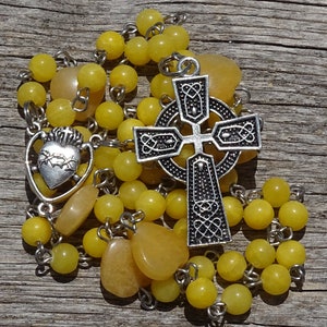 Keltische rozenkrans, Iers katholieke rozenkrans, clitisch kruis, jade rozenkrans, geboortesteen maart, Keltische rozenkrans, edelsteenrozenkrans, gebedskralen, maagd Maria