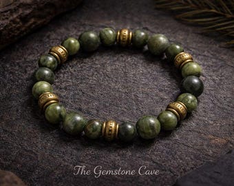 Mens Jade Bracelet - Handmade Protection Boho Gift - Good Luck Stress Relief