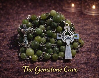 Jade Catholic Rosary Necklace Prayer Beads Handmade Religious Crucifix Christian Devotion Gift