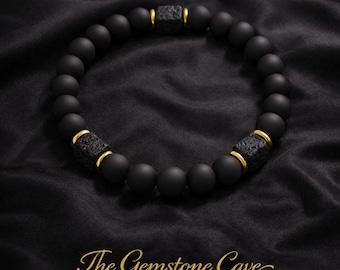 Mens Agate & Lava Rock Bracelet - Handmade Protection Boho Gift - Stress Relief