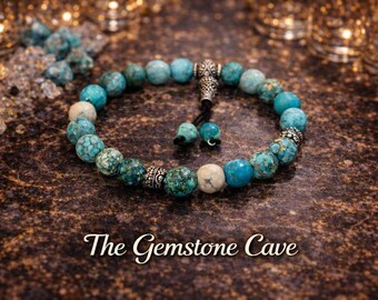 Turquoise Mala Gemstone Bracelet - Natural Stone - Boho Gift - December Birthstone
