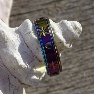 Stainless steel spinner ring,rainbow ring,worry ring,gay pride ring,lesbian ring,lgbt ring,blue steel ring,unisex ring,finger ring band