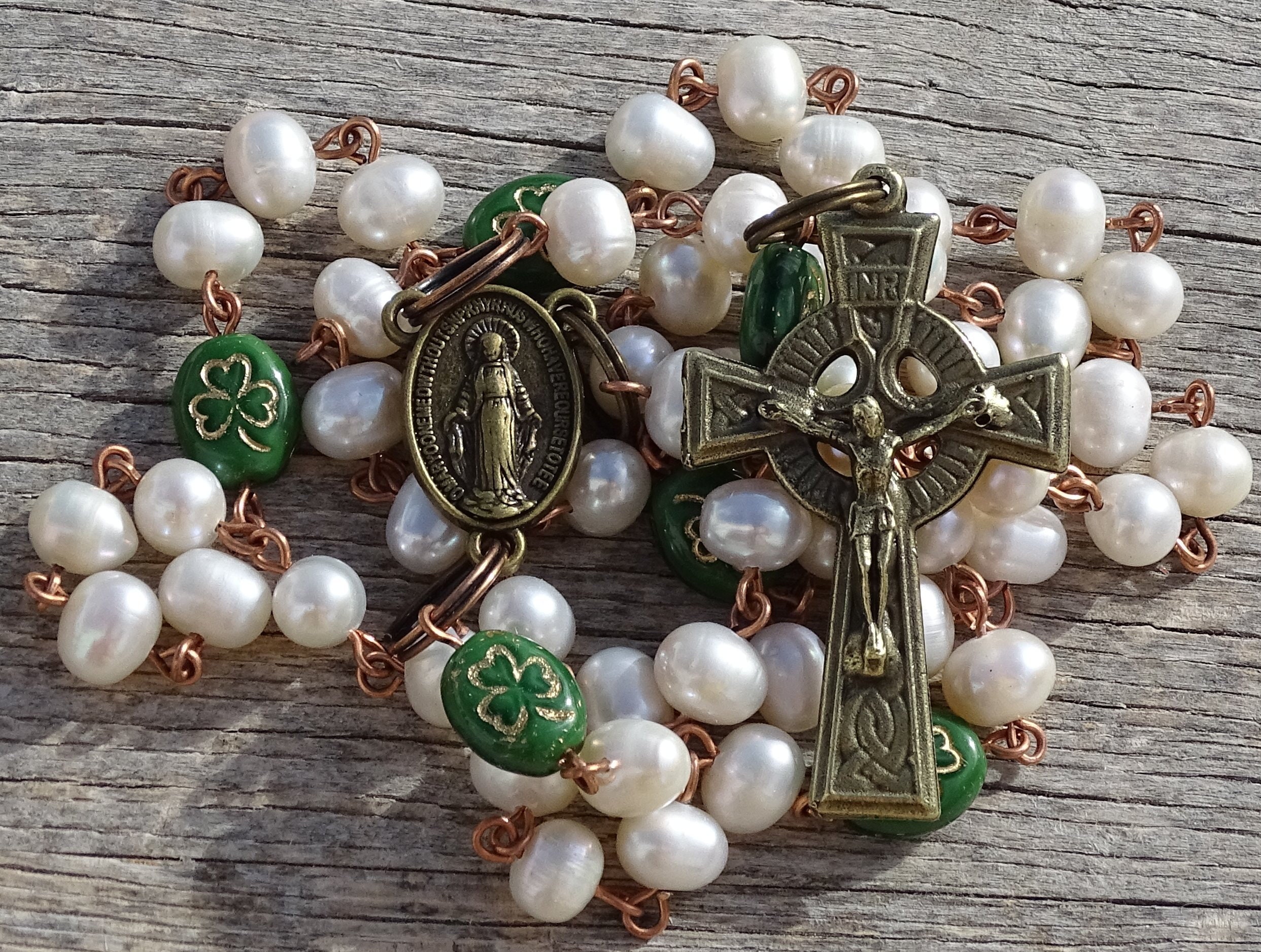 Irish rosary beadsceltic rosary beadspearl rosary | Etsy