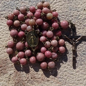 Rhodonite rosary beads,rhodonite prayer beads,irish rosary beads,celtic rosary beads