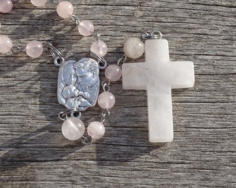 Rosary beads,catholic rosary beads,rose quartz rosary,catholic rosary,first communion,gemstone rosary,prayer bead,confirmation rosary