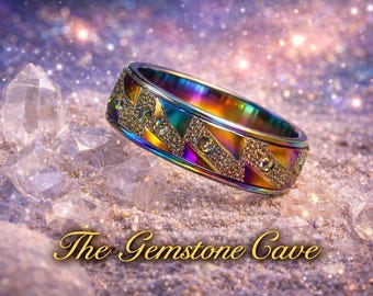 Anillo giratorio de acero inoxidable arcoíris: Alivio de la ansiedad - Boho Band
