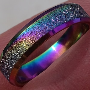 Stainless steel ring,frosted rainbow ring,gay pride ring,lesbian ring,lgbt ring,blue steel ring,stainless steel band