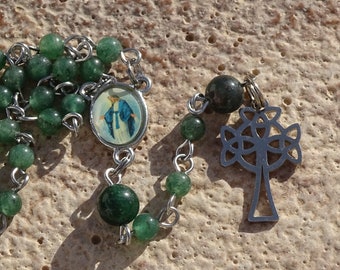 Irish rosary beads,celtic rosary beads,celtic cross,gemstone rosary,green aventurine rosary,catholic gift,virgin mary,first communion