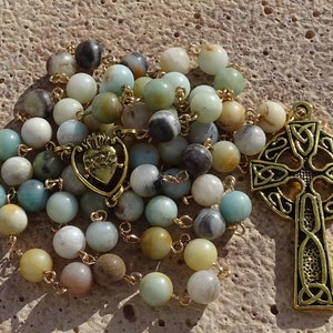 Celtic amazonite rosary beads,irish catholic rosary,crystal rosary,five decade rosary,beaded rosary,gemstone rosary,prayer beads,ave maria image 5