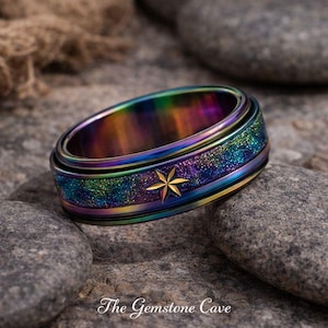 Anel giratório de aço inoxidável para aliviar o estresse, ideal para quem busca tranquilidade, orgulho LGBTQIA+ e para pessoas que amam lésbicas e gays.
