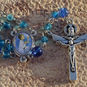 Blue rosary beads,irish rosary beads,czech glass beads,catholic rosary beads,prayer beads,first confirmation gift