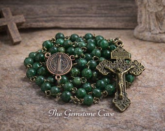 Jade Catholic Rosary Necklace Prayer Beads Handmade Religious Crucifix Christian Devotion Gift