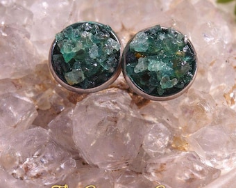 Pendientes de esmeralda en bruto - Piedra natal de marzo - Regalo bohemio - Acero quirúrgico hipoalergénico