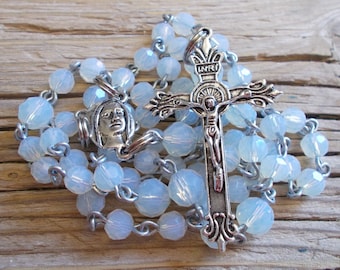 Rosary beads,catholic rosary beads,crystal opal rosary,catholic rosary,first communion gift,gemstone rosary,prayer beads,confirmation rosary