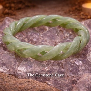 Certified Jade Bracelet Bangle - Unique Twist Carved Jade Bangle -Boho Gift