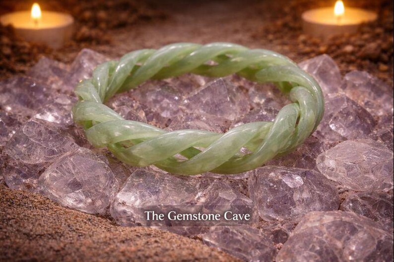 Certified Jade Bracelet Bangle - Unique Twist Carved Jade Bangle -Boho Gift image 1