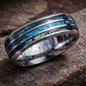Abalone Ring - Paua Shell Finger Band - Boho Gift -  Good Luck Protection Stress Relief
