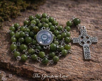 Jade Catholic Rosary Necklace Prayer Beads Handmade Religious Crucifix Christian Devotion Gift