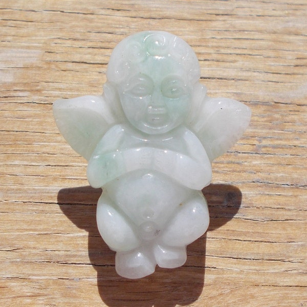 Pendentif d'ange de pierre précieuse de jade certifié, guérison de jade sculptée, sculpture de jadéite, cristaux de guérison, minéraux de pierres de roche, païen, wicca, chaman, wiccan