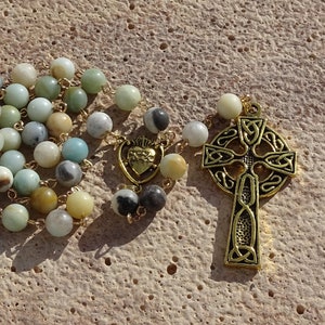 Celtic amazonite rosary beads,irish catholic rosary,crystal rosary,five decade rosary,beaded rosary,gemstone rosary,prayer beads,ave maria image 7