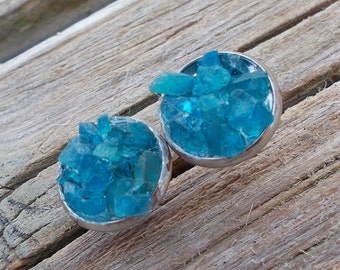 Raw blue apatite stud earrings,raw crystal studs, blue gemstone stud earrings,hypoallergenic earrings,crystal stud earrings,fashion earrings
