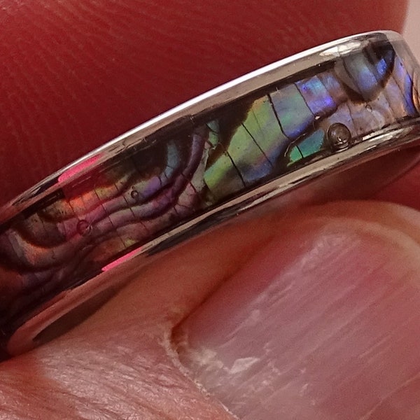 Abalone shell ring,stainless steel ring,paua shell ring,black stainless steel ring,blue steel ring,stainless steel band, steel finger ring