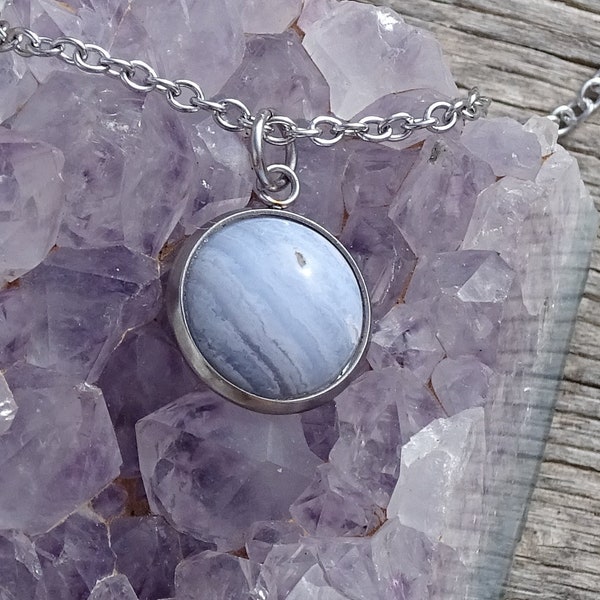 Blaue Spitze Achat Halskette, zierliche Halskette, Hochzeitsschmuck, Brautjungfer Schmuck, minimalistische Halskette, Chakra Reiki, Kristall Halskette