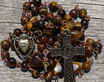 Celtic rosary beads,catholic rosary,tiger eye rosary,stone rosaries,crystal rosary,five decade rosary,beaded rosary,gemstone,prayer beads