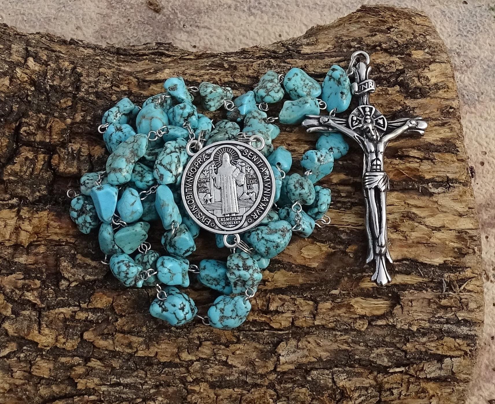 Turquoise rosary beads,irish-celtic catholic rosary,american turquoise beads,december birthstone,gemstone rosary,prayer beads,ave maria