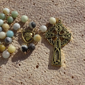 Celtic amazonite rosary beads,irish catholic rosary,crystal rosary,five decade rosary,beaded rosary,gemstone rosary,prayer beads,ave maria image 2