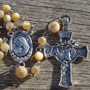 Mother of pearl rosary beads,catholic rosary,first communion gift,five decade rosary,gemstone rosary,prayer beads,crystal rosary,rosaries