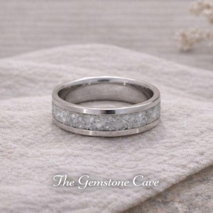 Pearl Gemstone Stainless Steel Ring - Pet Animal Ashes - Wedding Band - June Birthstone Ring Gift