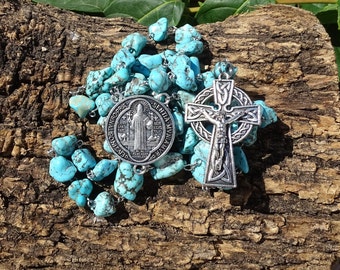 Turquoise rosary beads,celtic rosary beads,irish catholic rosary,december birthstone,gemstone rosary beads,prayer beads,ave maria
