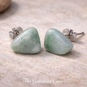Raw Burmese Myanmar Jade Stud Earrings - Hypoallergenic Surgical Steel - Pendientes  de Jade - Good Luck Abundance Wealth