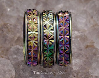 Anillo giratorio de acero inoxidable arcoíris - Banda antiansiedad