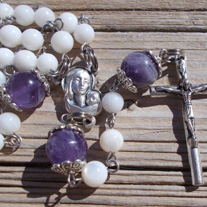 Amethyst rosary beads,catholic rosary beads,shell rosary,five decade rosary,gemstone rosary,prayer beads,crystal rosary beads,ave maria