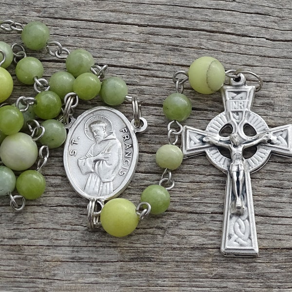 Celtic rosary beads,irish catholic rosary,peridot rosary,may birthstone,celtic rosery,beaded rosary,gemstone rosary,prayer beads,virgin mary