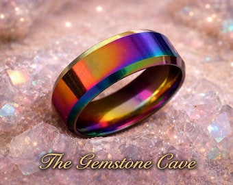 Anillo de acero inoxidable - Arcoíris Orgullo Gay Lesbiano Lgbtq+ - Banda resistente al deslustre