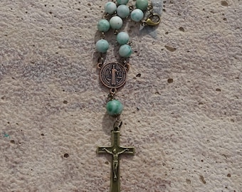 Jade rosary beads,car rosary,catholic rosary,rear view mirror rosary,travel rosary,gemstone rosary,first communion,confirmation rosary