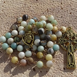 Celtic amazonite rosary beads,irish catholic rosary,crystal rosary,five decade rosary,beaded rosary,gemstone rosary,prayer beads,ave maria image 8