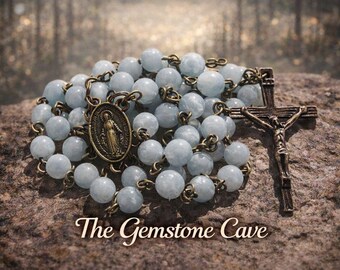 Aquamarine Rosary Prayer Beads - Catholic First Communion Confirmation Baptism Gift
