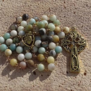 Celtic amazonite rosary beads,irish catholic rosary,crystal rosary,five decade rosary,beaded rosary,gemstone rosary,prayer beads,ave maria image 9