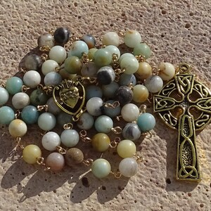 Celtic amazonite rosary beads,irish catholic rosary,crystal rosary,five decade rosary,beaded rosary,gemstone rosary,prayer beads,ave maria image 6