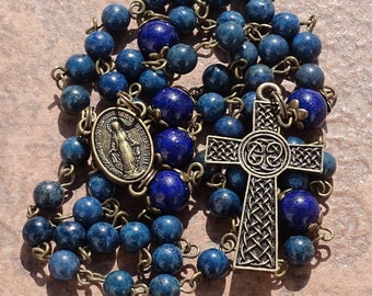 Lapis lazuli rosary beads,catholic rosary,crystal rosary,five decade rosary,beaded rosary,gemstone rosary,prayer bead