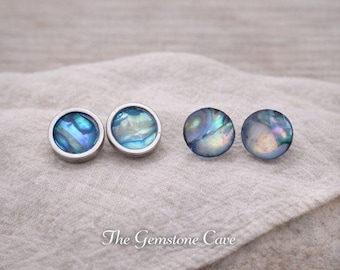 Abalone Shell Stud Earrings - Paua Shell Hypoallergenic Surgical Steel for Sensitive Ears - Boho Gift