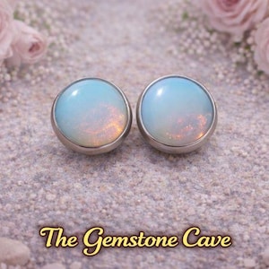 Opalite Stud Earrings - Hypoallergenic Surgical Steel - Sensitive Ears - Boho Gift - Good Luck