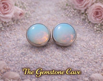 Opalite Stud Earrings - Hypoallergenic Surgical Steel - Sensitive Ears - Boho Gift - Good Luck