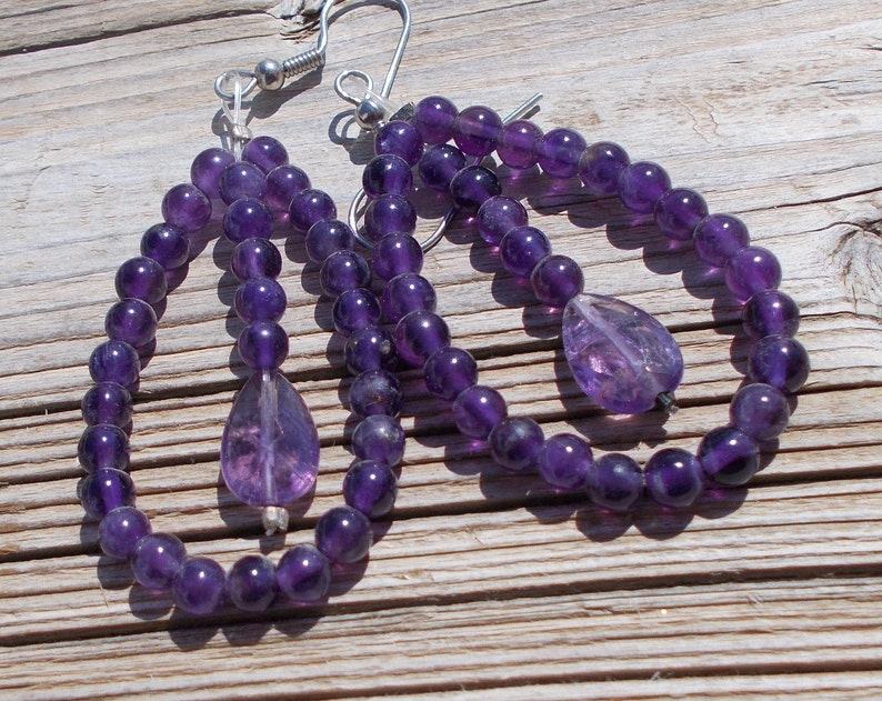 Amethyst earrings,crystal earrings,boho earrings,fashion earrings,surgical steel hooks,stones,rocks,gems,minerals,hypoallergenic earrings