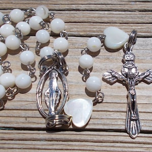 Mother of pearl rosary beads,catholic rosary,first communion gift,five decade rosary,gemstone rosary,prayer beads,crystal rosary,rosaries