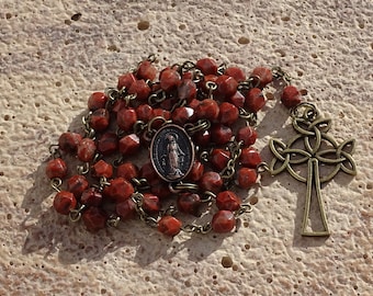 Irish rosary beads,celtic rosary beads,celtic cross,gemstone rosary,ave maria,sesame jasper rosary,catholic gift,virgin mary,first communion